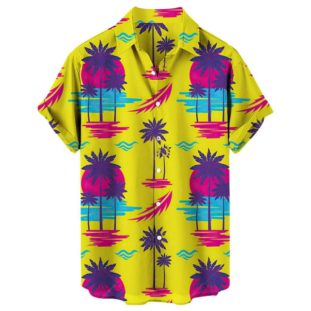 Nsqfkall Mens Tropical Print Hawaiian Shirts 2024 Summer Short Sleeve Collared Beach Shirt 8006