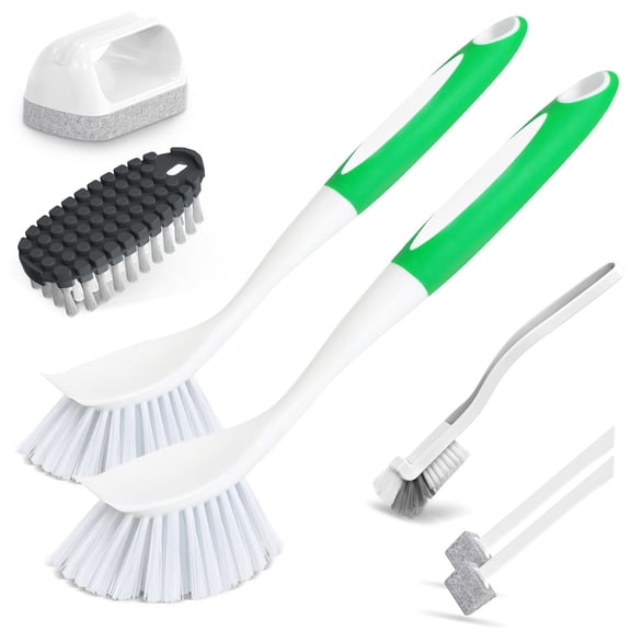 NSTB Dish Brush Cleaning Brush, 7‑Pack Durable Nylon Bristles Green Scrub Brushes for Household Cleaning