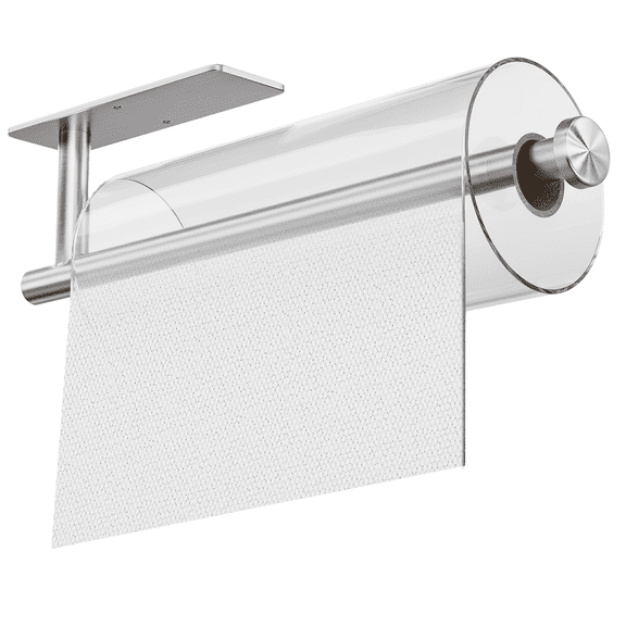 NSTB Paper Towel Holder - 2 Pack Under Cabinet Paper Towel Holder, Fits Mega Paper Towel Rolls, Wall Mount Rack for Kitchen, Bathroom, RV, Adhesive or Screw Installation, Silver