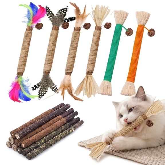 NSWXZDS 12 Pack Silvervine Catnip Chew Sticks - Interactive Cat Toys for Indoor Kittens, Natural Dental Care & Teeth Cleaning Kitty Chew Toys, Cat Gift for Kitten Birthday