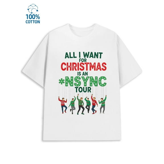 NSYNC Christmas Tour Christmas comfort colors tshirt print men 180G 100% Cotton white t shirts For summer Fall, As Gifts Casual sportswear Daily and weekend wear glitter beach Simple Yet Sophisticat