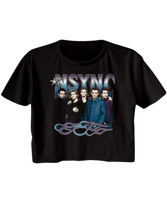 NSYNC Cool Tones Flames Black Women's Festival Cali Crop T-Shirt