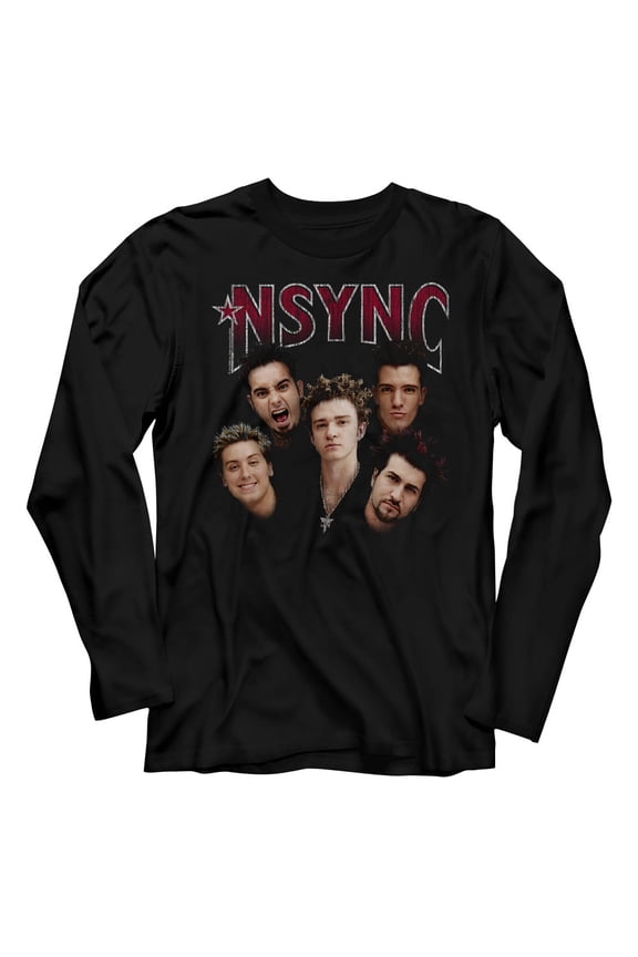 NSYNC Group Shot Black Adult Long Sleeve T-Shirt