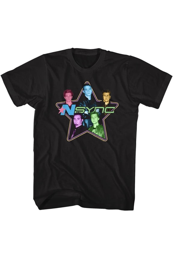 NSYNC Star Colors Black Adult T-Shirt
