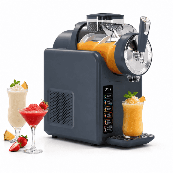 SYINTAO 75 oz Self-Chilling Slushie and Soft Serve Maker, No Ice Needed Frozen Drink Machine with 5 Presets, LED Display and Auto Clean, Grayish Blue