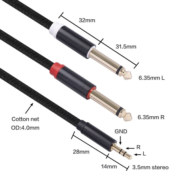 NSZDKBDT-(10FT-2PACK) 3.5mm TRS to Dual 6.35mm 1/4 TS Mono Breakout Cable Y Splitter Stereo Cord Adapter Compatible with iPhone, Computer Sound Card, CD Player, Multimedia Speaker, Home Stereo System