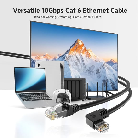 NSZDKBDT-10Gbps Combo-Pack 90 Degree Cat 6 Ethernet Cable - 7ft, Cat6 Right Angle Ethernet Cable (90Degree + 270 Degree Right-Angle RJ45 Connectors)