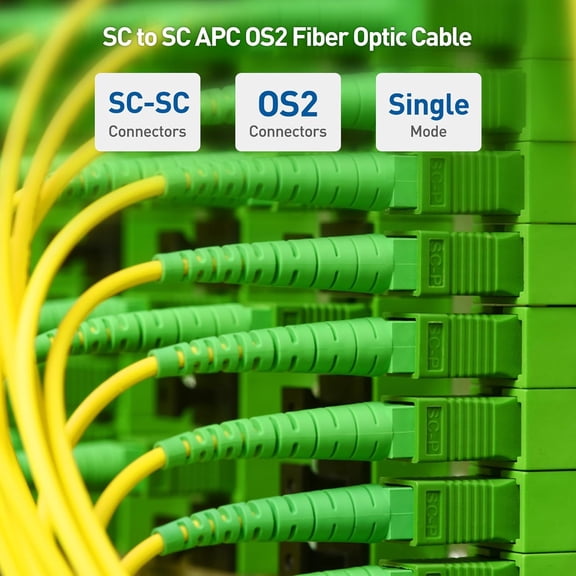 NSZDKBDT-10Gbps OFNP Plenum Long Fiber Optic Internet Cable - 164ft / 50m, SC APC to SC APC OS2 Single Mode Simplex Optic Cord, Compatible with Verizon Fios and AT&T Fiber ONT Replacement Cable