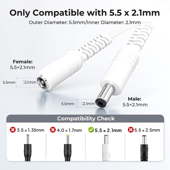 NSZDKBDT-12V DC Extension Cable 20ft 2 Pack,5V 9V 2.1mm x 5.5mm 5521 Power Supply Adapter Long Flat Extender Cord,Female to Male Wire for Outdoor CCTV Security Camera,IP Network Camera,DVRs