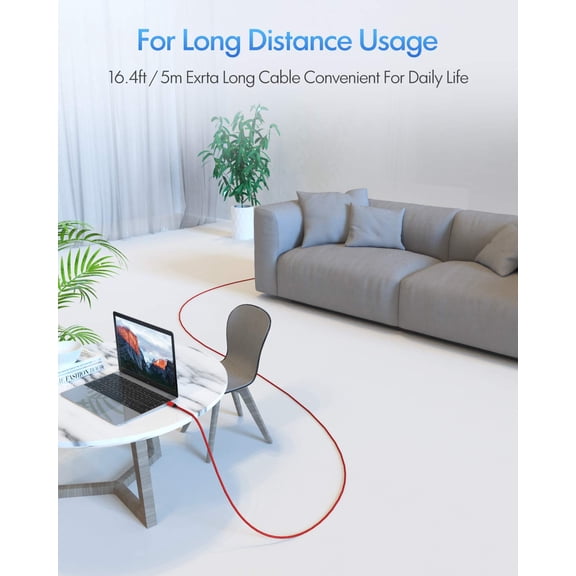 NSZDKBDT-[16ft/5m] Long USB C to USB C Cable, Type-C to Type-C 2.0 Fast PD Charger Cord Braided Compatible with Samsung Galaxy S21 S21+ S20 S10 Note 20, Pixel, Pad Pro 2020, etc