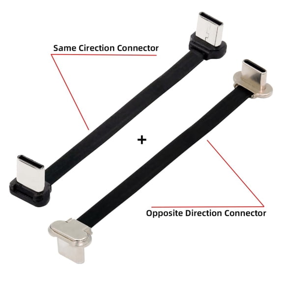 NSZDKBDT-2 Pack 2.76Inch USB C Short Flat Cable,USB 2.0 Type C Dual 90 Degree Angled PD 65W Fast Charge Data Extension Cable for Power Bank