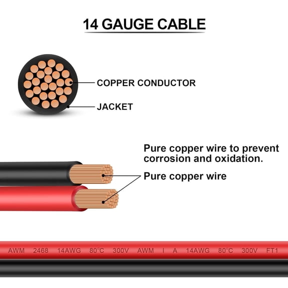 NSZDKBDT-20ft 14AWG 12V DC Extension Cable DC 2.1mm x 5.5mm 5521 Power Supply Adapter Flat Extender Cord,Female to Male Wire for CCTV Security Camera,IP Network Camera,DVRs and More Devices