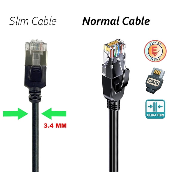 NSZDKBDT-- 2m/6.56ft Slim Cat 8 Ethernet Cable, LAN WAN Cable, Cat8 SFTP 32AWG, 2000Mhz 40Gbps with RJ45 Connectors, Black Round (2M)