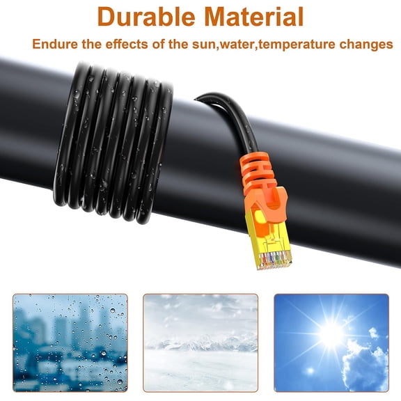 NSZDKBDT-75 ft Cat 7 Ethernet Cable, Outdoor and Indoor LAN Cord for Direct Burial, 10Gbps High Speed Network Wire Compatible with Router, Gaming Console, PoE Camera