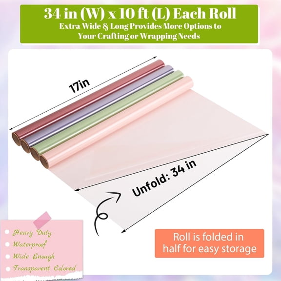 NSZDKBDT-8 Rolls Colored Cellophane Wrap for Baskets, 34In x 10Ft Pastel Cellophane Wrap Rolls for Spring Party Decorations Gift Wrapping Bouquet DIY Crafts Project (34" fold into 17")