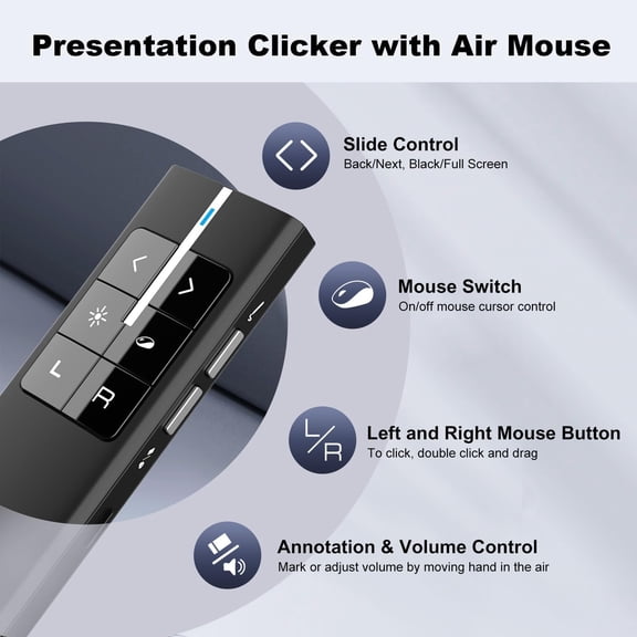 NSZDKBDT-Air Mouse Presentation Clicker with Pointer, Rechargeable Clicker for PowerPoint presentations, PowerPoint Clicker, Presentation Remote, Wireless Presenter, Handle Mouse (Black - N99)