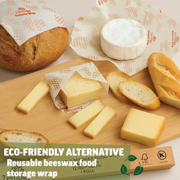 NSZDKBDT-Beeswax Wrap Roll 13" x 55" Reusable Beeswax Food Wrap, Cut to Size, Organic Cotton & Natural Beeswax, Washable Plastic Free Food Storage