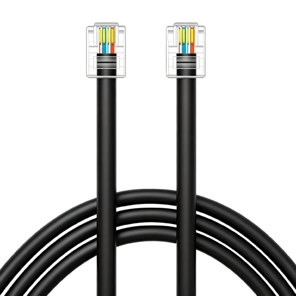 NSZDKBDT-CAT5 RJ11 Data Cable DSL Cable 15ft High-Speed for DSL Modem Twisted Wire UTP RJ11 6P4C Male to Male Black - 15 Feet
