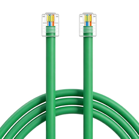 NSZDKBDT-CAT5E RJ11 Data Cable DSL Cable 15ft Heavy Duty High-Speed for DSL Modem UTP Compatible with ATT RJ11 6P4C Male to Male Green - 15 Feet