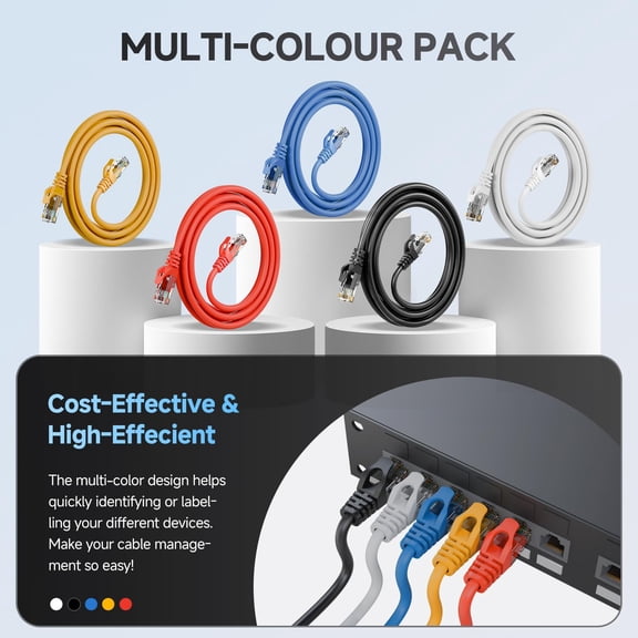 NSZDKBDT-Cat6 Ethernet Cable - 6ft (1.8M) 5-Pack Multi-Color, Cat6 RJ45, LAN, 24AWG UTP, Network, Patch, Internet Cable - (6 feet, 5 Pack)