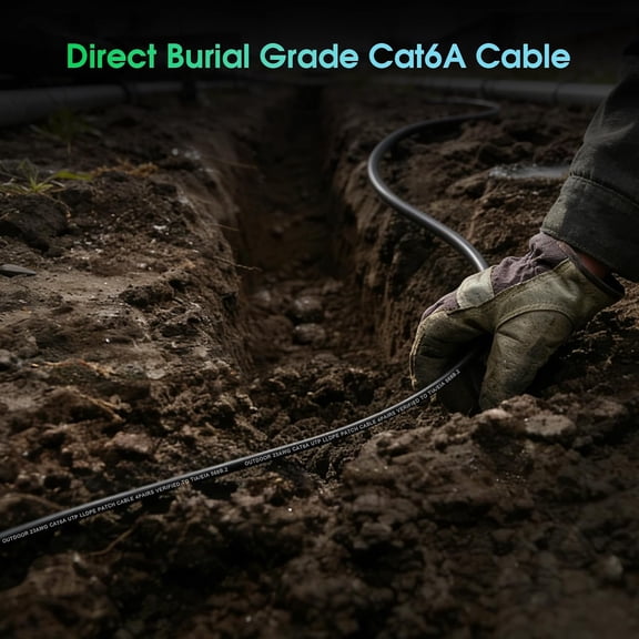 NSZDKBDT-Cat6A Ethernet Cable 75FT, Outdoor Direct Burial 23AWG High Speed Up to 10Gbps, LLDPE UV-Resistant Waterproof Jacket, CCA RJ45 Network Internet Cable - Black