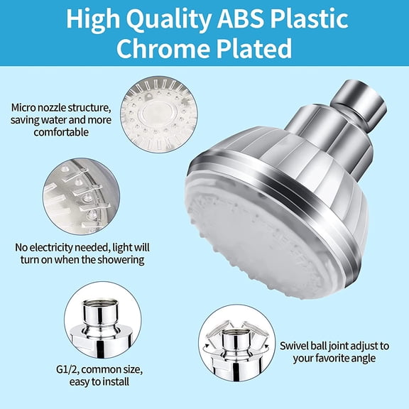 NSZDKBDT-LED Shower Head with Light, 7 Color Light Automatically Changing LED Fixed Rainfall Adjustable High Pressure Quiet Light up Shower Heads Easy Installation for Kid Adult