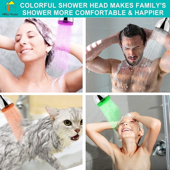 NSZDKBDT-LED Shower Head, Shower Head with Light, 7 Color Flash Light Automatically Changing LED Fixed Showerhead for Bathroom Adjustable High Pressure Rain Shower Head Light up for Kid Adult Easy In