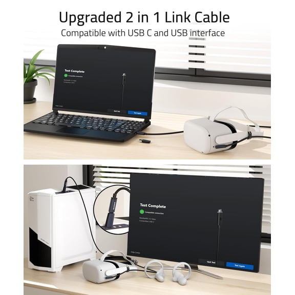 NSZDKBDT-Link Cable 16FT Compatible with Oculus/Meta Quest 3/Quest 3S/Quest2/Pro/Pico 4 and PC/SteamVR, Upgraded Type C with USB 3.0 Adapter, High Speed Data Transfer Cord for VR Headset, Black