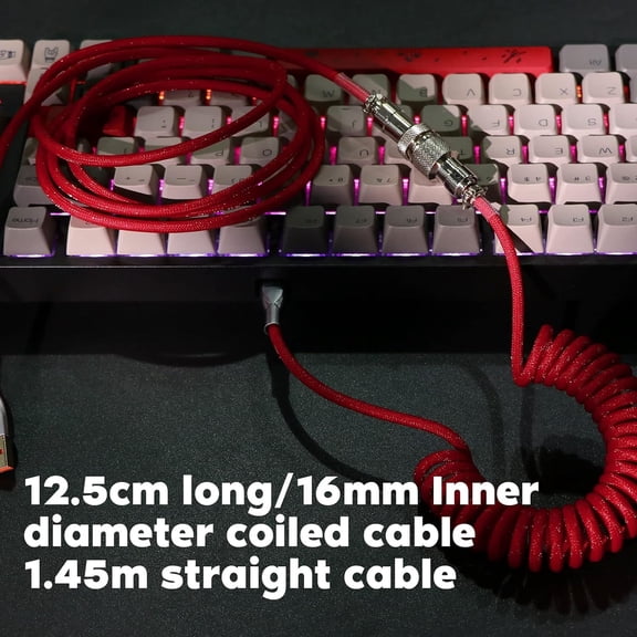 NSZDKBDT-Mix 1.8m Coiled Type-C to USB A TPU Mechanical Keyboard Space Cable with Detachable Aviator Connector for Gaming Keyboard and Cellphone (Red)
