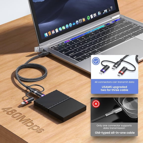 NSZDKBDT-PD 60W USB C Multi Fast Charging Cable Nylon Braided Cord 5-in-1 3A USB/C to Type C/Micro/Phone Fast Sync Charger Adapter Compatible with Laptop/Tablet/Phone (4FT, Grey)
