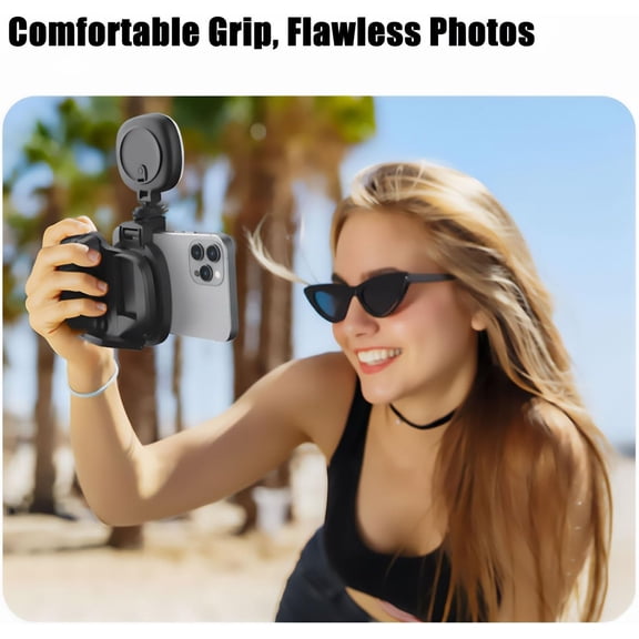 NSZDKBDT-Phone Camera Grip with Selfie Ring Light & Detachable Bluetooth Remote Control, TikTok Scrolling Remote Shutter, Cold Shoe for Light/Mic, Compatible with iPhone & Android Phone