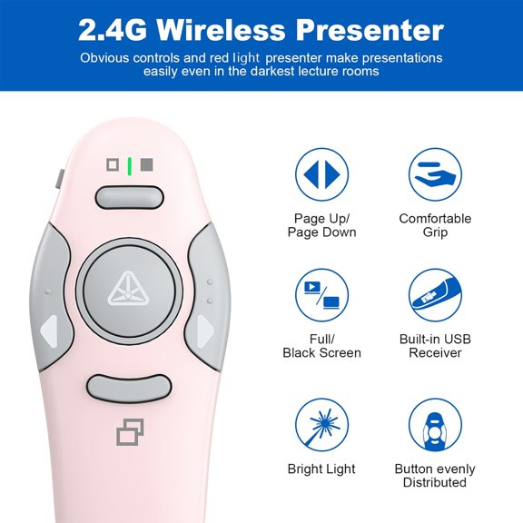 NSZDKBDT-Presentation Clicker Wireless Presenter Remote Clicker for PowerPoint Presentation Remote, PowerPoint Slide Advancer for Mac/Windows/Google Slide/Keynote, Pink, A-C