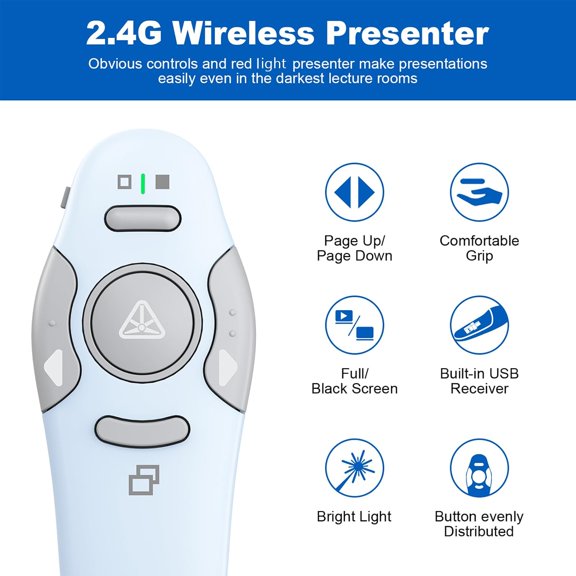 NSZDKBDT-Presentation Clicker Wireless Presenter Remote Clicker for PowerPoint Presentation Remote, PowerPoint Slide Advancer for Mac/Windows/Google Slide/Keynote, Blue, A-C