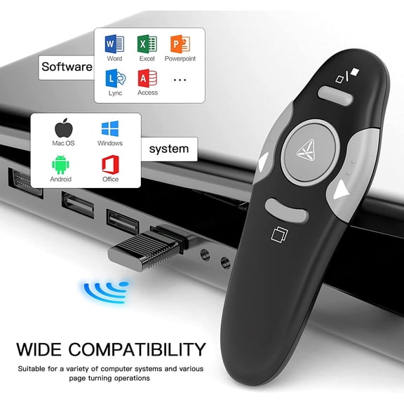 NSZDKBDT-Presentation Clicker Wireless Presenter Remote Clicker for PowerPoint Presentation Remote, PowerPoint Slide Advancer for Mac/Windows/Google Slide/Keynote, Black, A