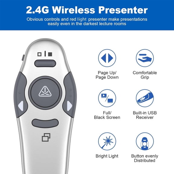 NSZDKBDT-Presentation Clicker Wireless Presenter Remote Clicker for PowerPoint Presentation Remote, PowerPoint Slide Advancer for Mac/Windows/Google Slide/Keynote, Silver, A-C