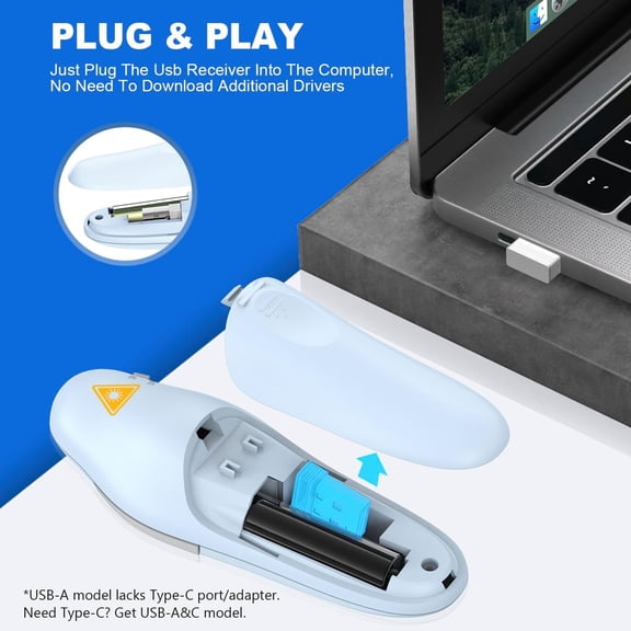 NSZDKBDT-Presentation Clicker Wireless Presenter Remote Clicker for PowerPoint Presentation Remote, PowerPoint Slide Advancer for Mac/Windows/Google Slide/Keynote, Blue, A