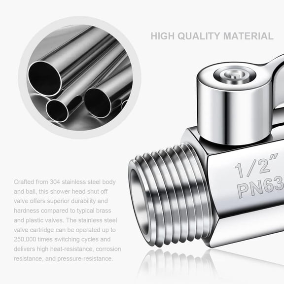 NSZDKBDT-Shower Head Shut Off Valve 304 Stainless Steel Mini Ball Valve(1/2" Female X Male) NPT Thread Water Flow Control Valve Regulator