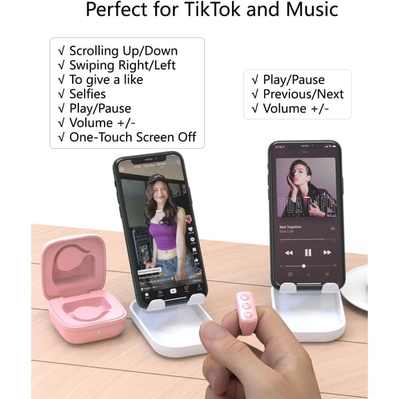 NSZDKBDT-TikTok Remote Control for TikTok, Bluetooth Page Turner for iPad/Kindle App/iPhone/Android, TikTok Scrolling Ring (Pink)