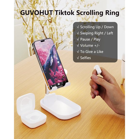 NSZDKBDT-TikTok Remote Control for TikTok, TikTok Scrolling Ring, Bluetooth Page Turner for iPad/Kindle App/iPhone/Android (White)