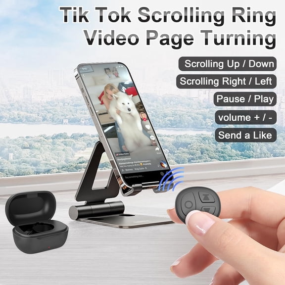 NSZDKBDT-TikTok Scrolling Ring, Bluetooth Camera Remote Control for iPhone, iPad, Android, Scrolling Ring for TikTok, YouTube, Instagram (Black)