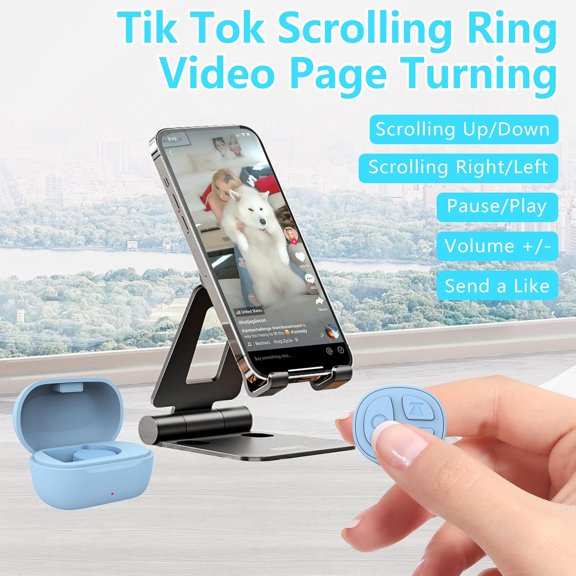 NSZDKBDT-TikTok Scrolling Ring, Bluetooth Camera Remote Control for iPhone, iPad, Android, Scrolling Ring for TikTok, YouTube, Instagram (Blue)