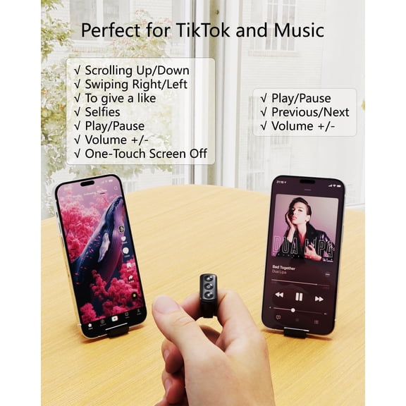 NSZDKBDT-TikTok Scrolling Ring with Phone Stand, Bluetooth Page Turner for iPad/Kindle App/iPhone/Android, Remote Control for TikTok (Black)