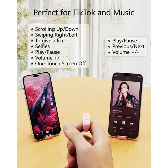 NSZDKBDT-TikTok Scrolling Ring with Phone Stand, Bluetooth Page Turner for iPad/Kindle App/iPhone/Android, Remote Control for TikTok (Pink)