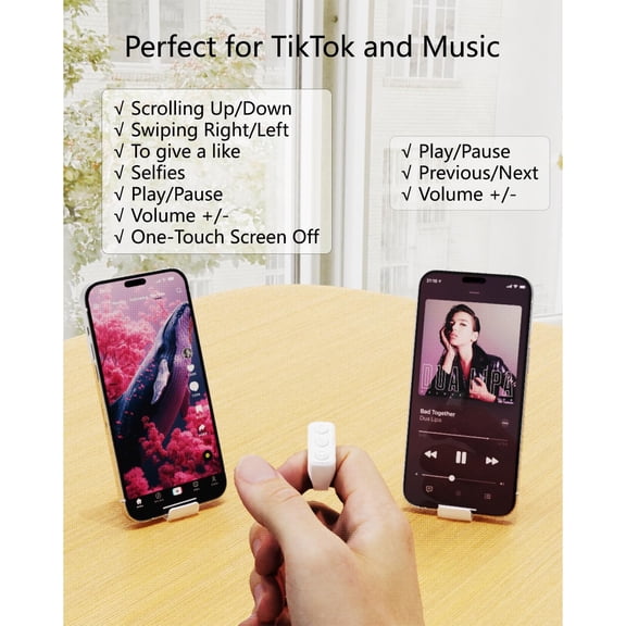 NSZDKBDT-TikTok Scrolling Ring with Phone Stand, Bluetooth Page Turner for iPad/Kindle App/iPhone/Android, Remote Control for TikTok (White)