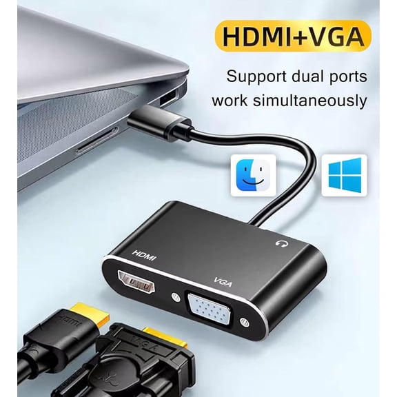 NSZDKBDT-USB 3.0 to HDMI VGA Adapter, USB to VGA HDMI Adapter for 2 Monitors, 1920 * 1080P@60HZ Full HD Display Video Converter Comaptible with Windows 7/8/8.1/10 and Mac OS Systems