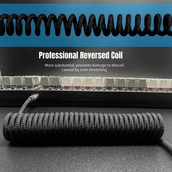 NSZDKBDT-USB C Coiled Keyboard Cable - Gaming Keyboard Coil Cord,Custom Type Braided Mechanical Cable with Detachable Metal Aviator Wire, 1.5M USB-C to USB-A, Computer Decoration Wire Black