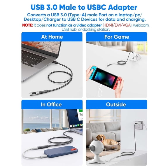 NSZDKBDT-USB C Female to USB Male Adapter Cable 5FT/1.5M 2-Pack,10Gbps USB A to USB C Cable Extension, USB 3.2 GEN 2 Data Transfer,15W Safe Charging USBA to C Adapter Cord for Laptop,PC,U Disk,Flash