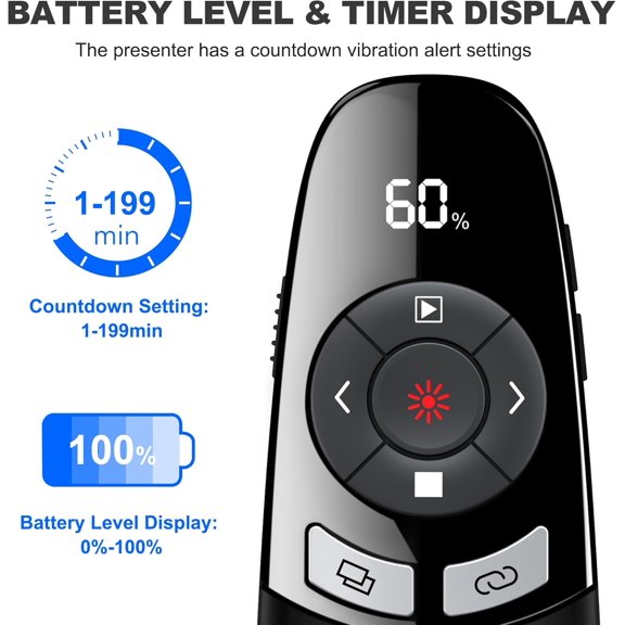 NSZDKBDT-USB Type C Presentation Clicker with Battery & Timer Display, Wireless Presenter Remote PowerPoint Clikcer for Mac Computer