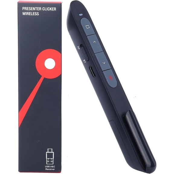 NSZDKBDT-Wireless Presenter with Bluetooth & 2.4G RF Modes, Volume Control & Hyperlink Support, USB-C/A Dual-Port, Plug & Play Portable Presentation Remote for Windows/Mac/Linux/Android