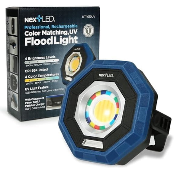 NT-1010UV Rechargeable Car Detailing Light/LED Work Light, CRI 95, 4 Color Temps, UV Light, 2000 Lumen, IP-65, Magnetic LED Mechanics Work Light, Paint Color Match Light, Gift for Mechanic